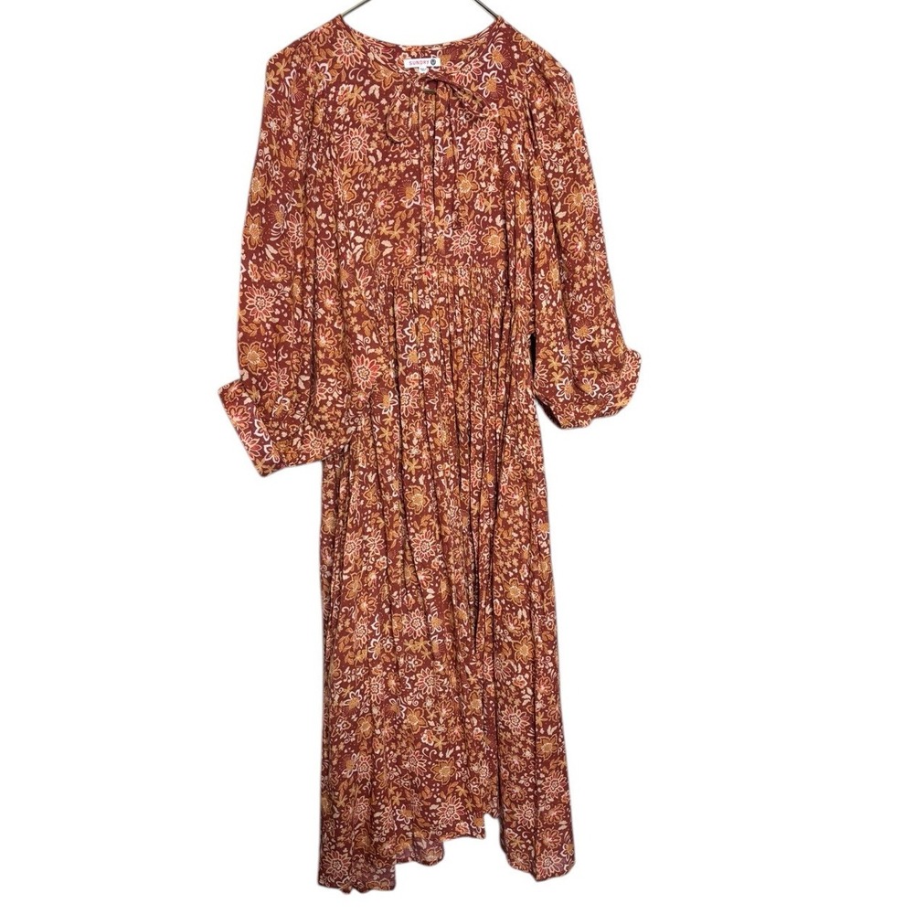 ANTHROPOLOGIE‎ Sundry Floral Rust Orange Blouson-Sleeve Dress Sz MD PEASANT